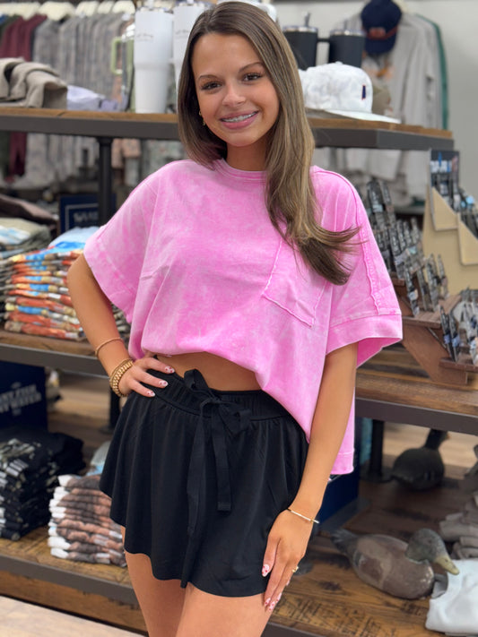 Ruffle Hem Tennis Skirt with Hidden Inner Pockets - Black-  QP-1331BA