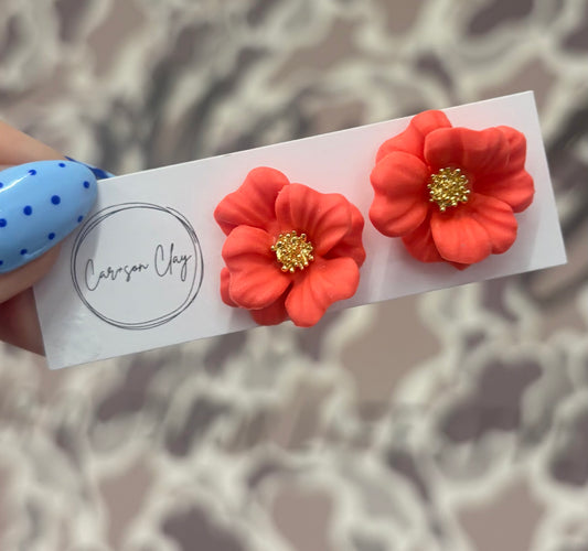 Car+son Clay Summer Flower Studs - Coral