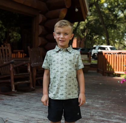 BURLEBO - Youth/Toddler Polo - Flying Ducks Green