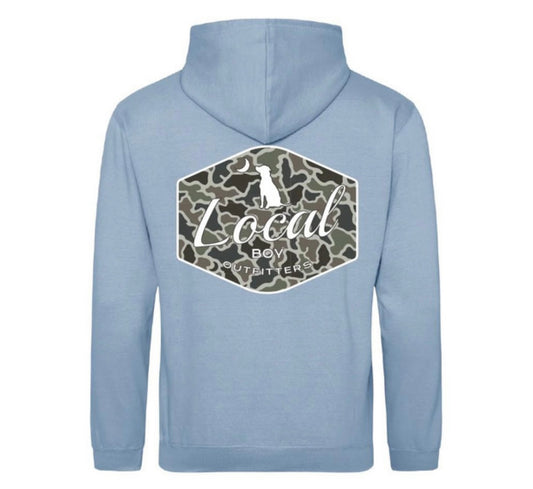 Toddler Local Boy Dog & Moon Camo Badge Hoodie- Sky