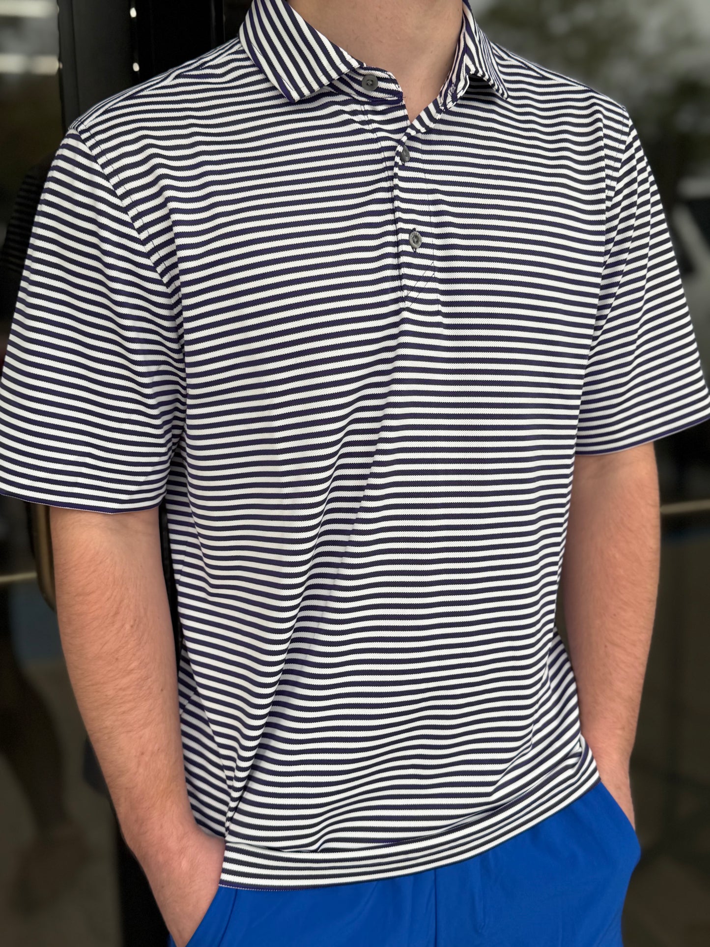 Cutter & Buck Virtue Eco Pique Stripe Recycled Mens Polo: College Purple