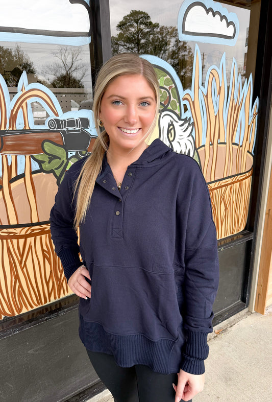 IT1160B French Terry Oversized Solid Hoodie Top: NAVY
