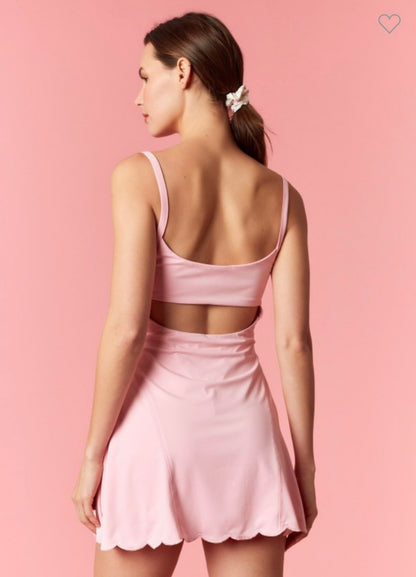 Scalloped Embroidery Edge A-Line Romper - Light Pink