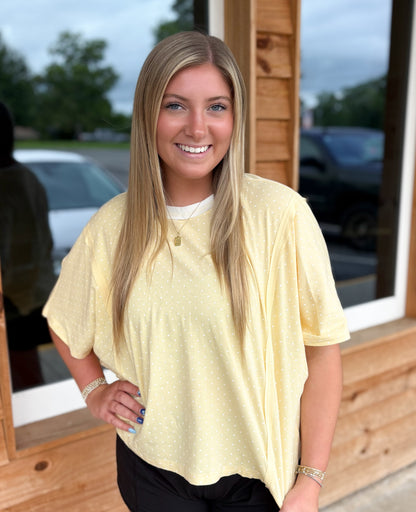 Knit Polka Dot Oversized Top: LT YELLOW