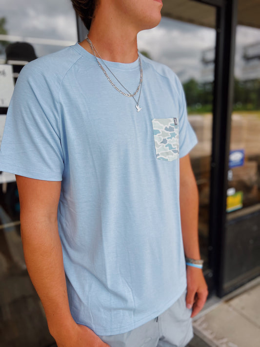 Local Boy Outfitters S/S Heather Blend Crew Neck - Sky Blue/Oak Camo