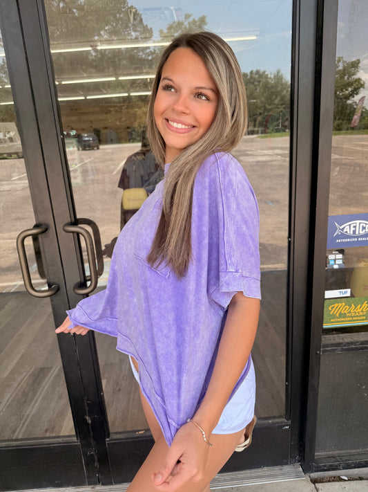 Halo Snow Washed Oversized Crop Box Tee - Violet - CTW- 3390A5
