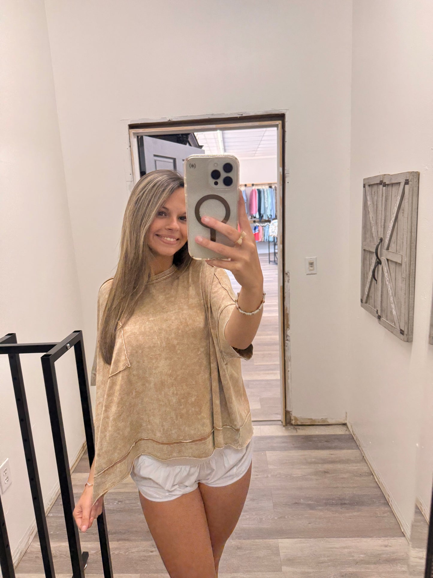 Halo Snow Washed Oversized Crop Box Tee - Brown - CTW- 3390A5