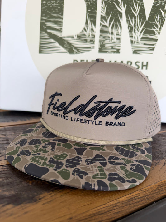 Fieldstone Backwoods Camo Bill Full Logo Performance Hat - RH- 287