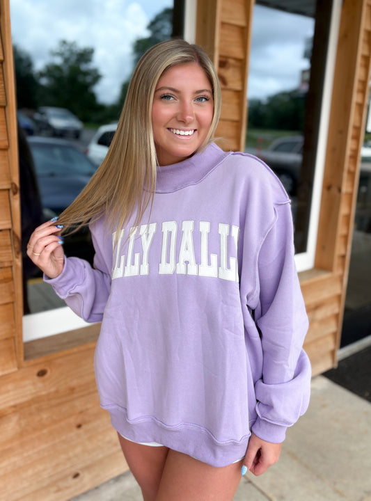 DILLYDALLY  'DILLY DALLY' Mock Neck Sweatshirt: LAVENDER