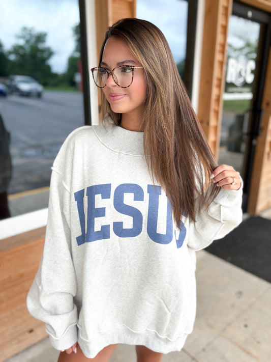 JESUS & GOD IS GOOD' Reversible Sweatshirt: Ash grey/Vintage blue