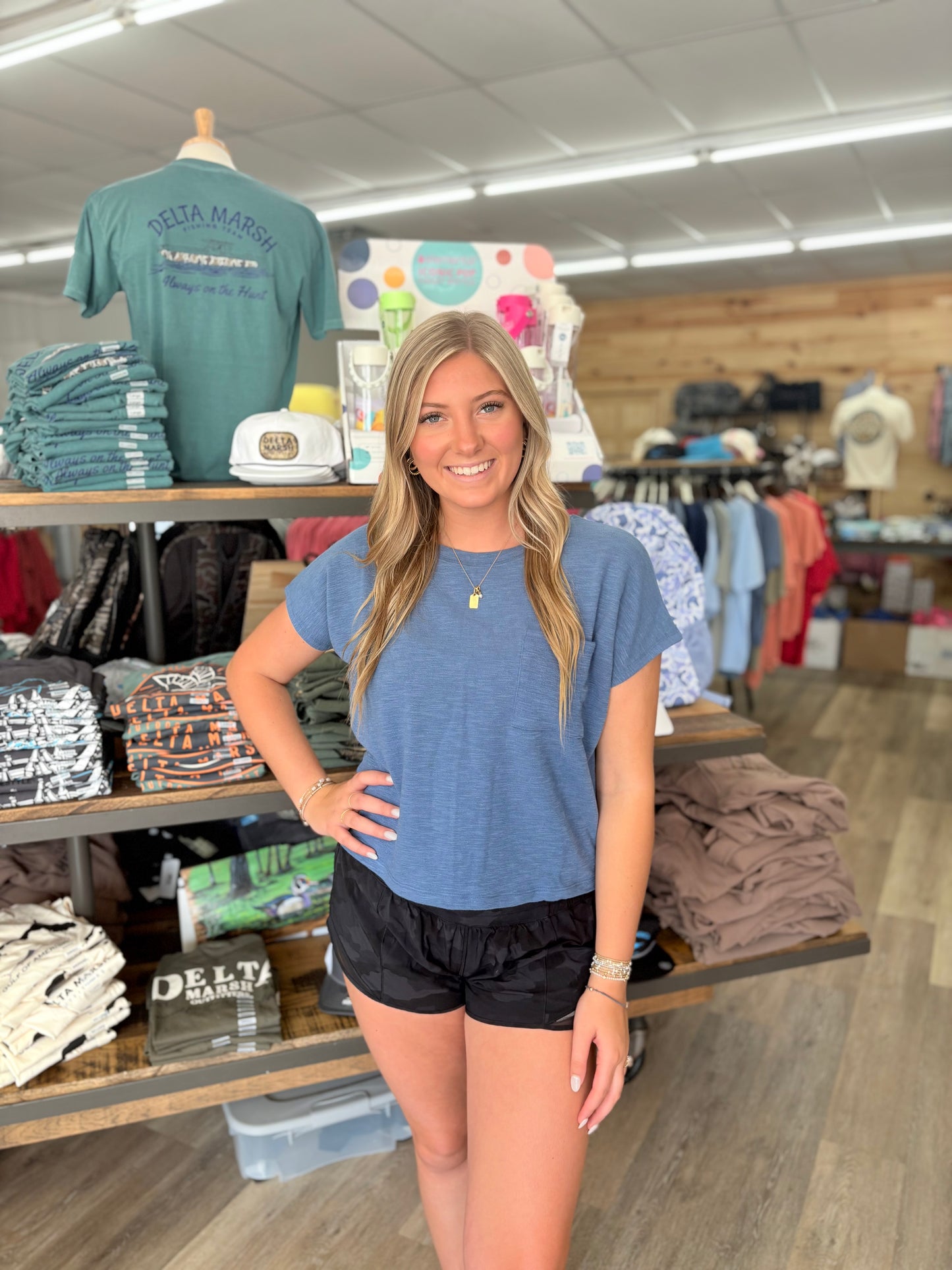 Slub Relaxed Crop Top - Dusty Blue - CT - 3458Y