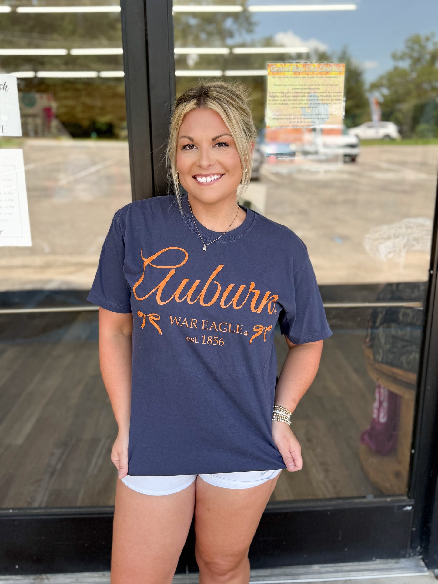 Auburn Tigers Established Bows Navy Comfort Colors Tee