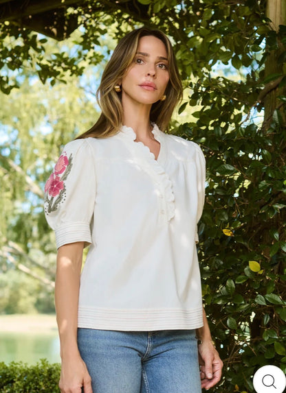 Mary Square Emmie Embroidered Top | Ivory Floral