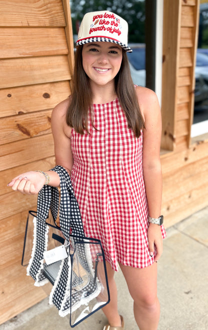 Gingham Sleeveless Baby doll Romper - RED