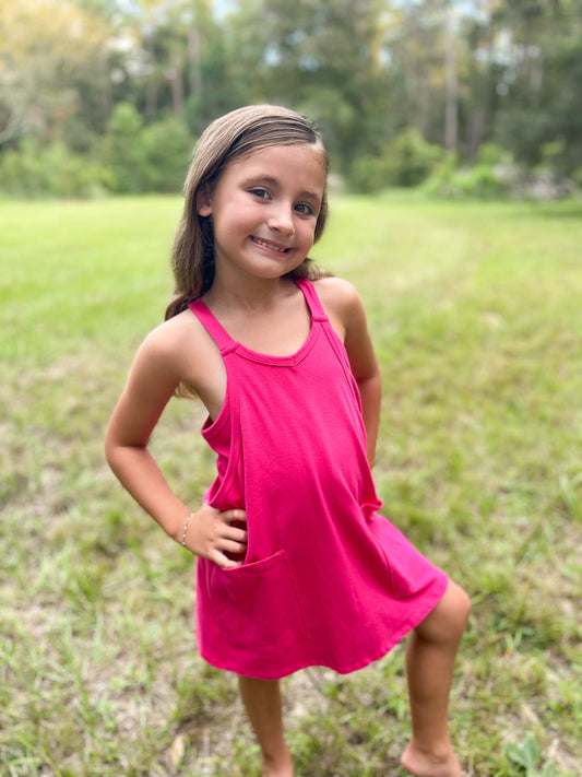 Relaxed Tank Dress with Built-In Romper Lining: Hot Pink