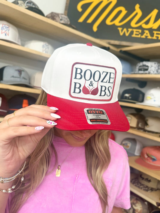 MHC Booze & Boobs - Red Trucker Hat: Red/ White Otto