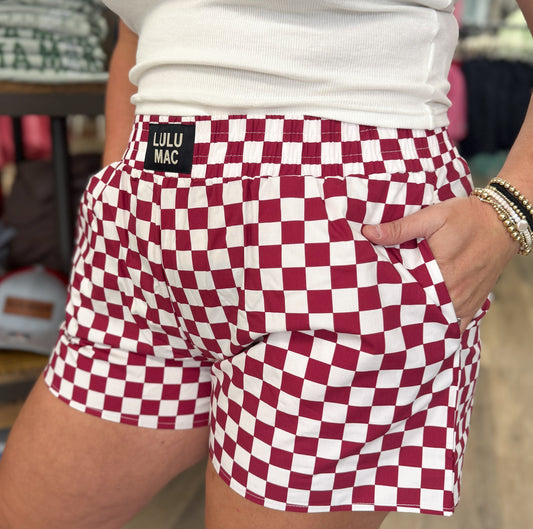 BXCK-CARDINAL-CRIMSON WHITE CHECK BOXER SHORT: CARDINAL-CRIMSON