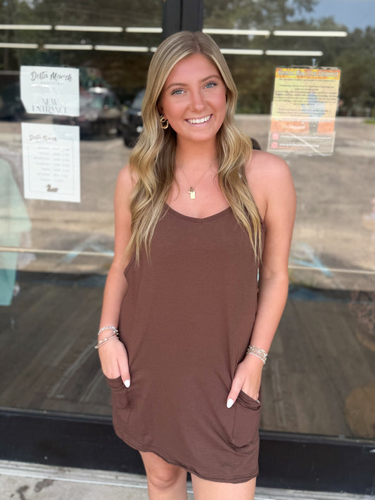 Mini Dress With Built-In Romper Liner - Brown - CS- 3405A5