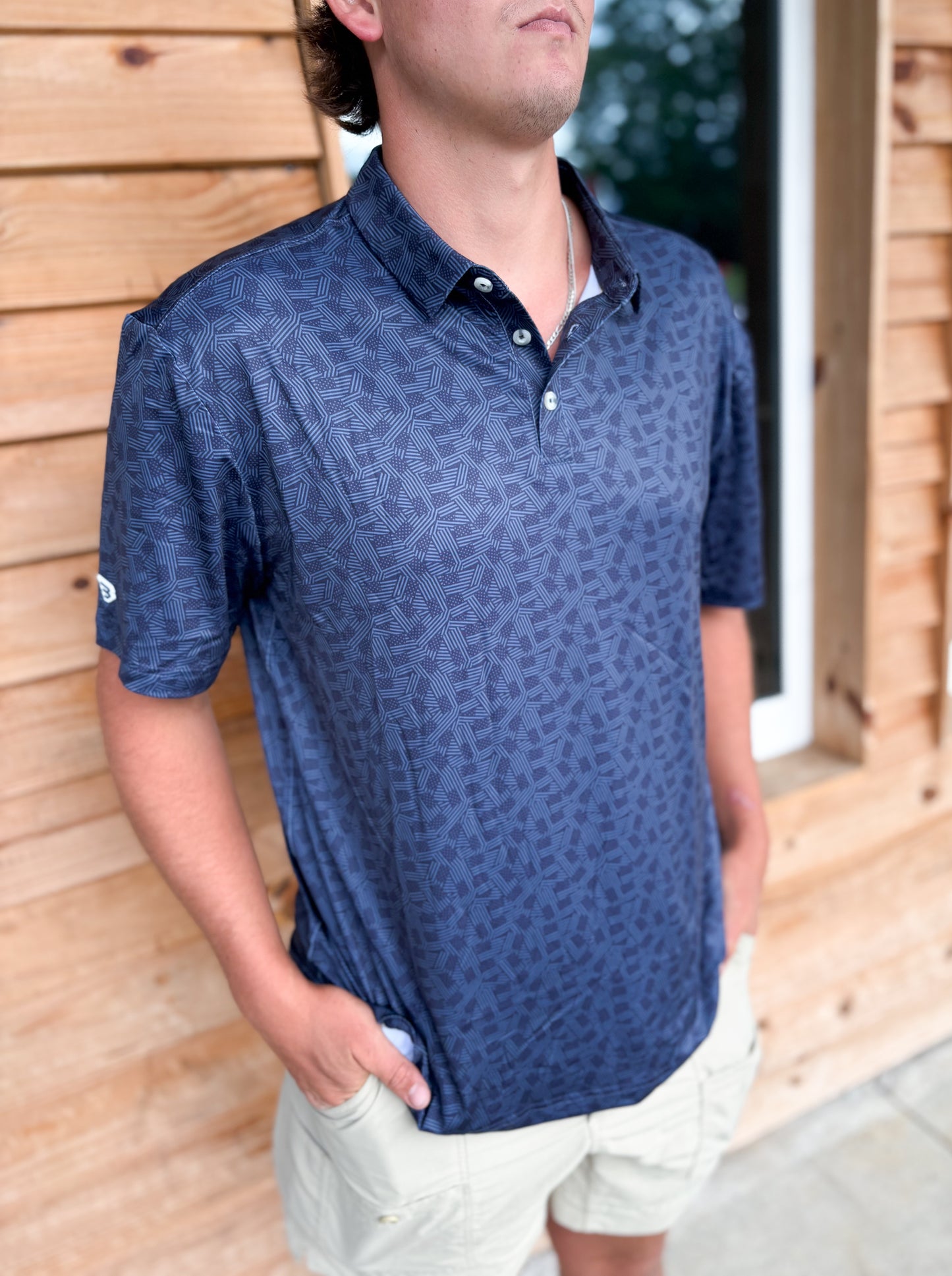 BURLEBO Navy Stars & Stripes Performance Polo