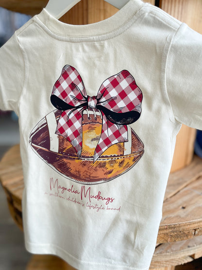 Gingham Bow | Crimson | Football Kid’s Tee
