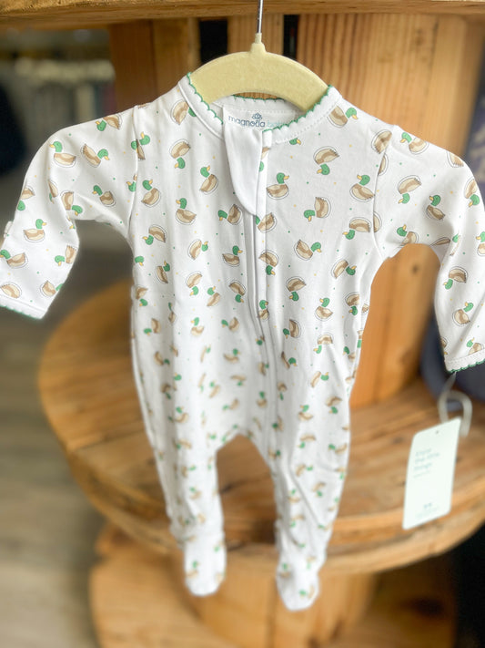 Mini Mallard Print Zip Footie - Green