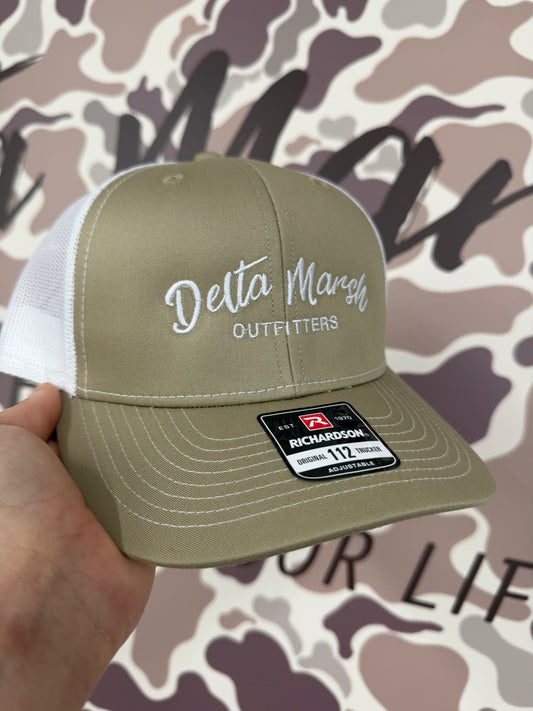 Delta Marsh Script Logo - Richardson 112 - Khaki/White