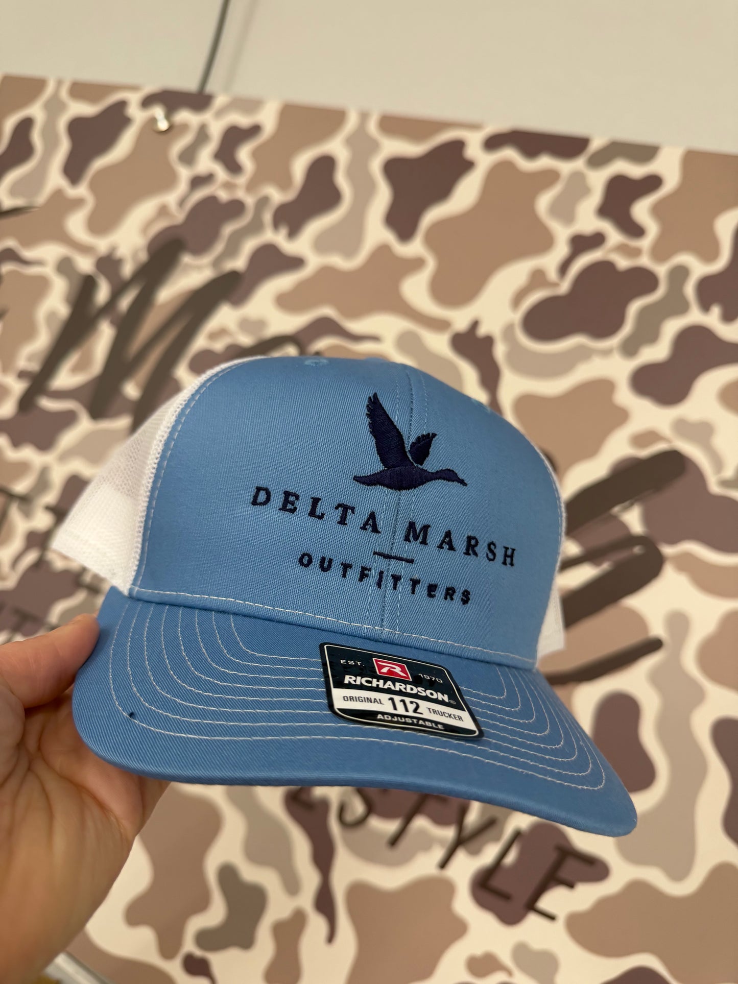 Delta Marsh Duck Block Logo  - Richardson 112 - Columbia/White