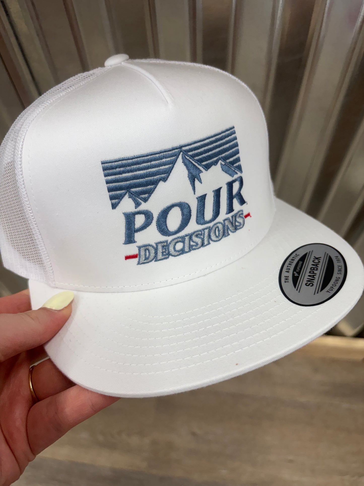 Pour Decisions Trucker Hat Flat Bill White