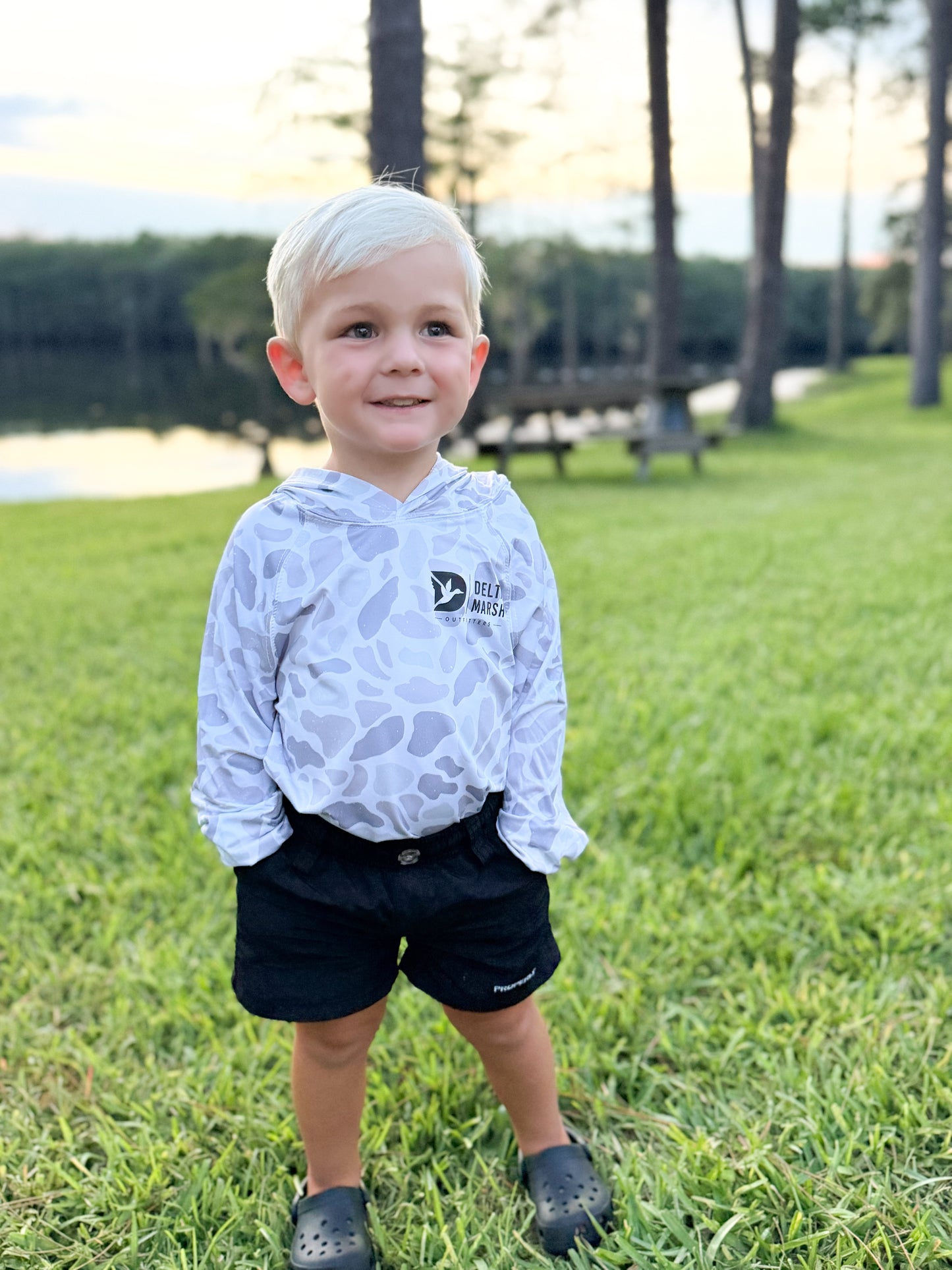 Youth Delta Marsh Performance Hoodie - Storm Camo
