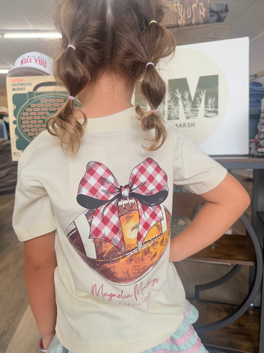 Gingham Bow | Crimson | Football Kid’s Tee