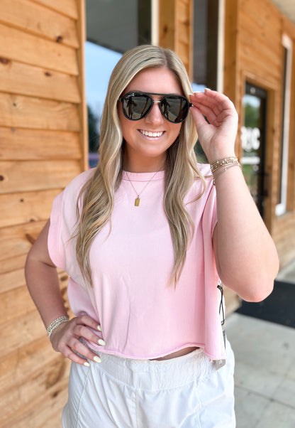 Mineral Wash Open Back Top: Pink