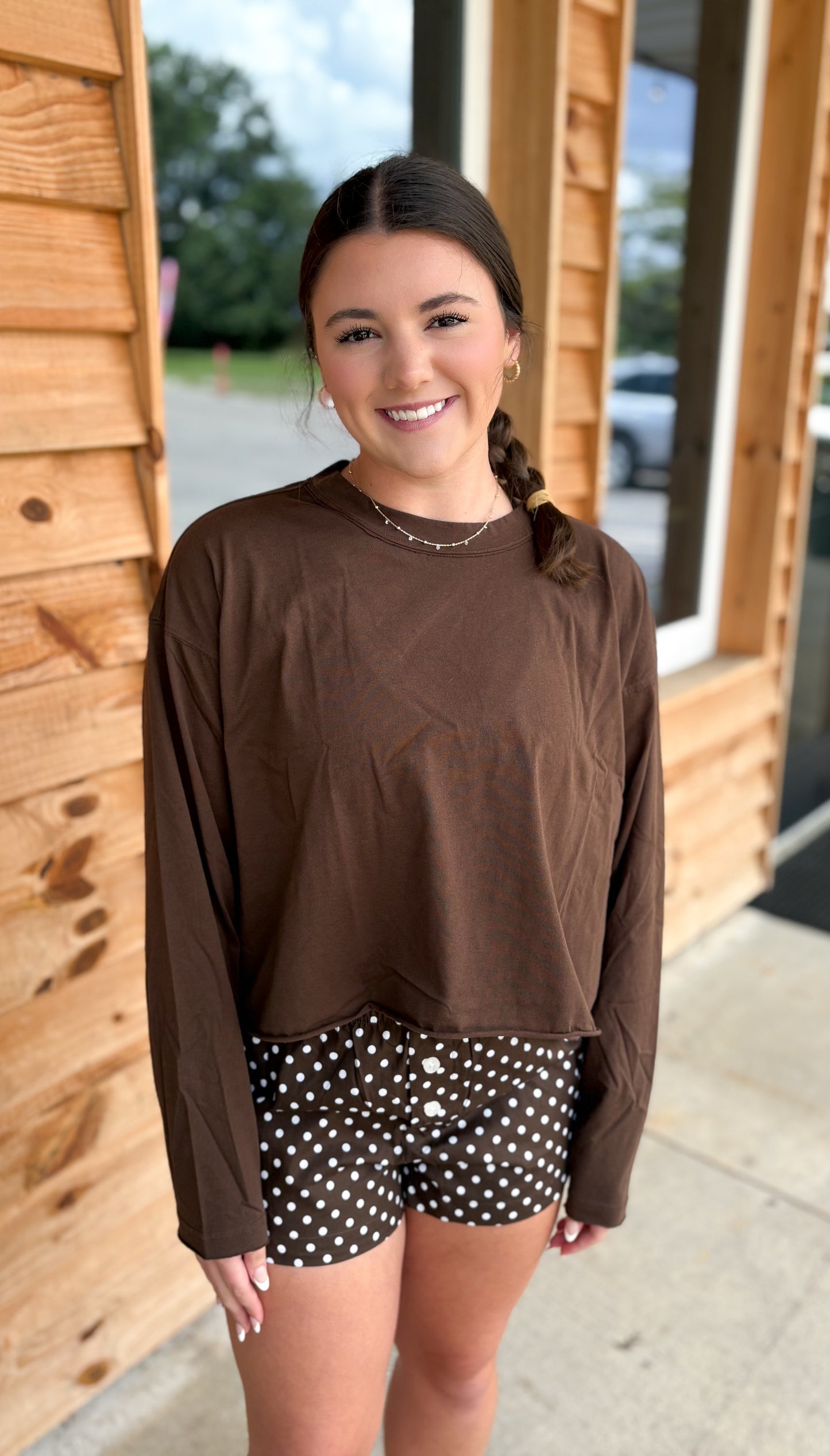 Local Girl Boxy Crop LS Tee - Espresso