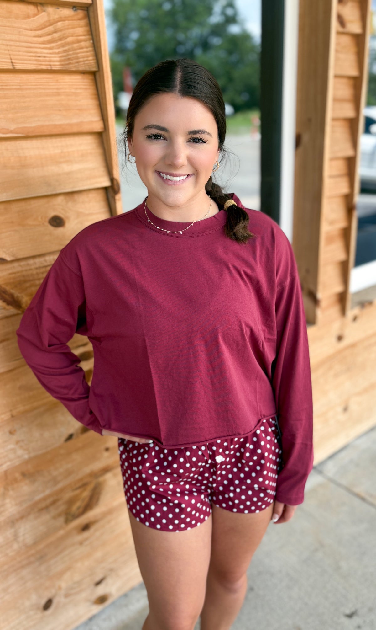 Local Girl Boxy Crop LS Tee - Berry