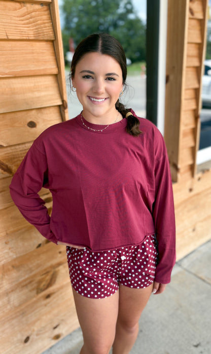 Local Girl Boxy Crop LS Tee - Berry