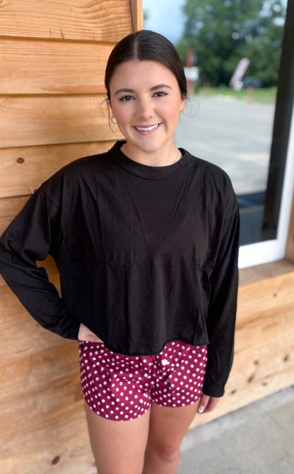 Local Girl Boxy Crop LS Tee - Black