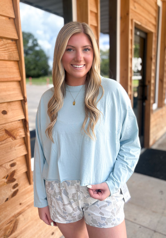 Local Girl Boxy Crop LS Tee - Baby Blue