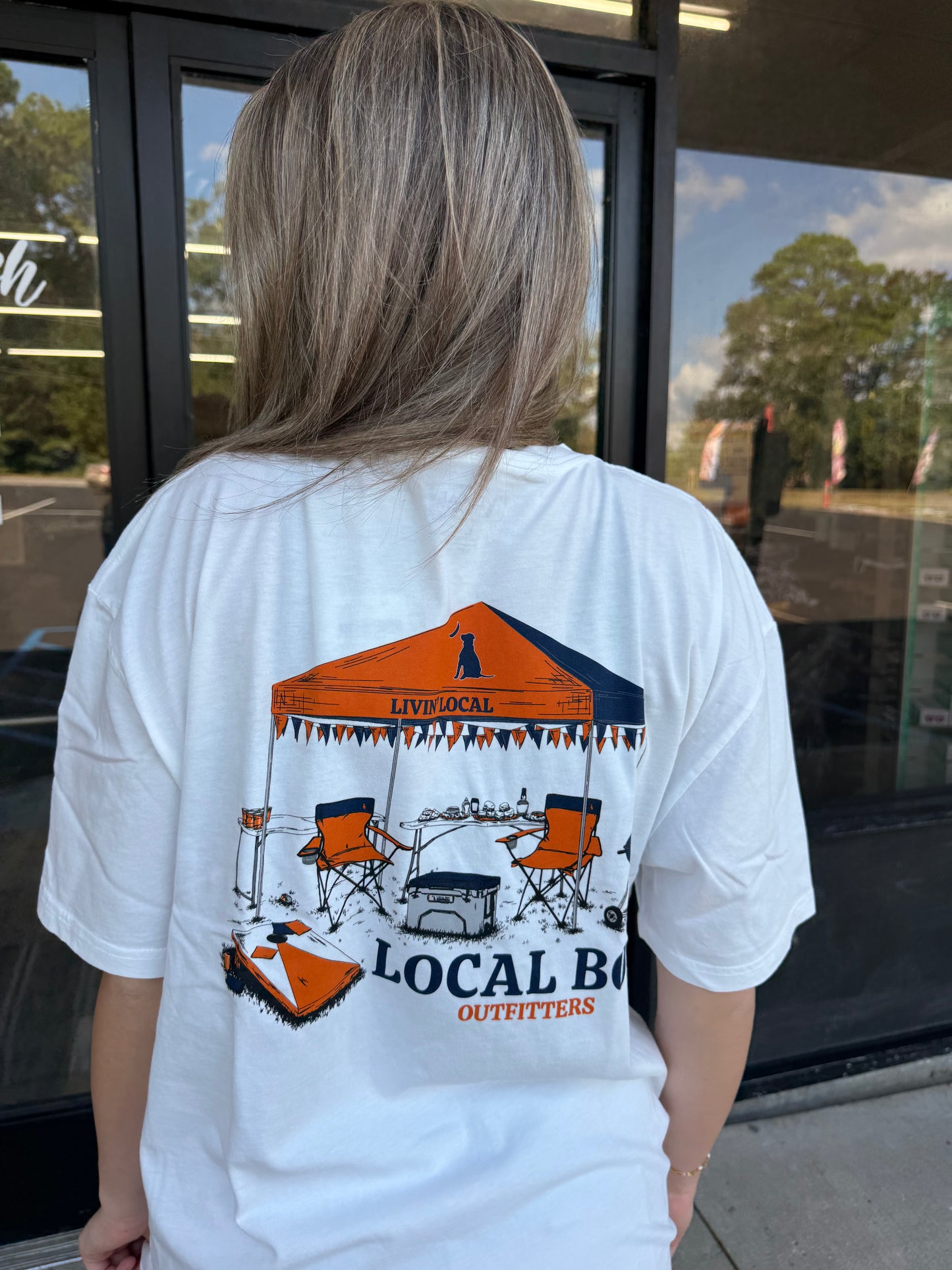 Local Boy Tailgate Scene SS Tee - Navy/Orange