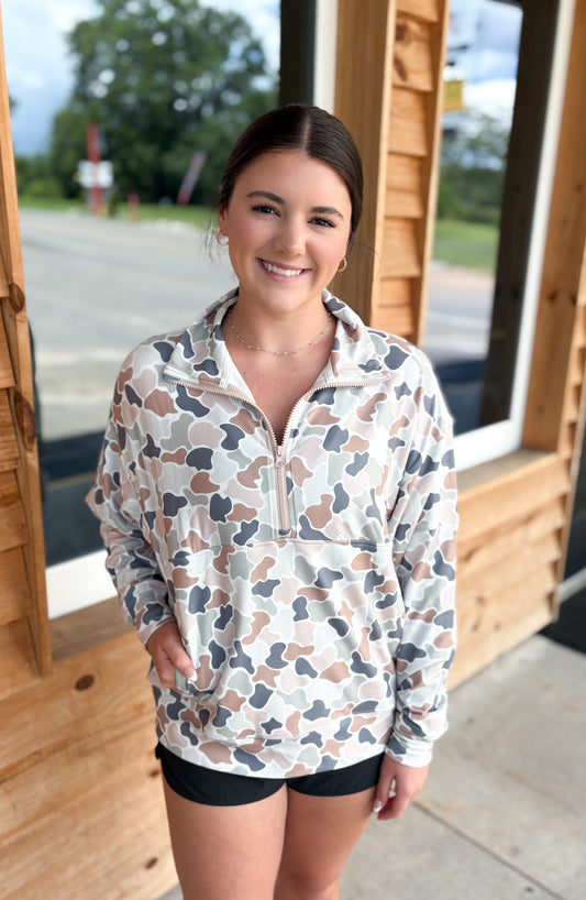 Local Girl Velvet Fleece Quarter-Zip - Forest Camo Flora