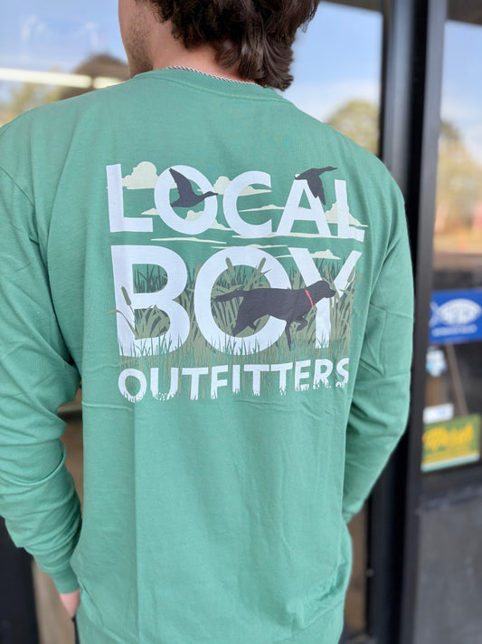 Local Boy Text and Tail LS Tee - Lt Green