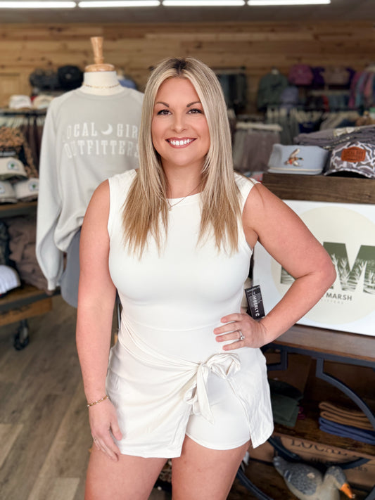 Sleeveless Wrap Tie Front Dress: Cream