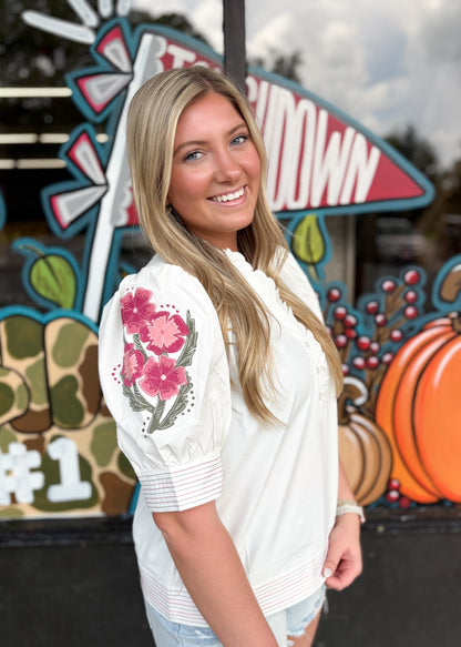 Mary Square Emmie Embroidered Top | Ivory Floral
