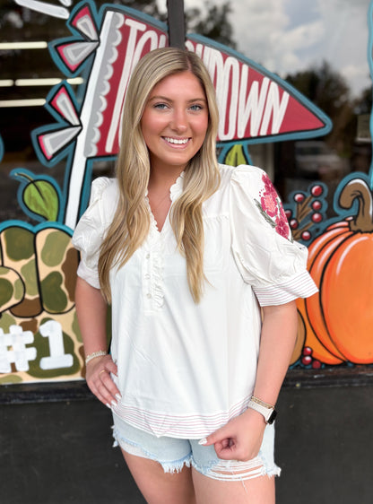 Mary Square Emmie Embroidered Top | Ivory Floral