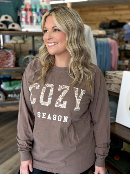 Duck Camo Cozy Season Graphic Long Sleeve Tee - Espresso