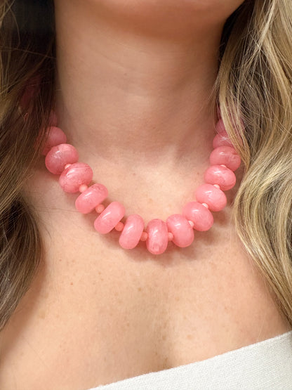 Circle Bauble Ball Necklace - Pink