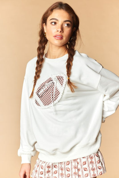 Touchdown Football Gingham Lace Patch Ribbed Sweatshirt