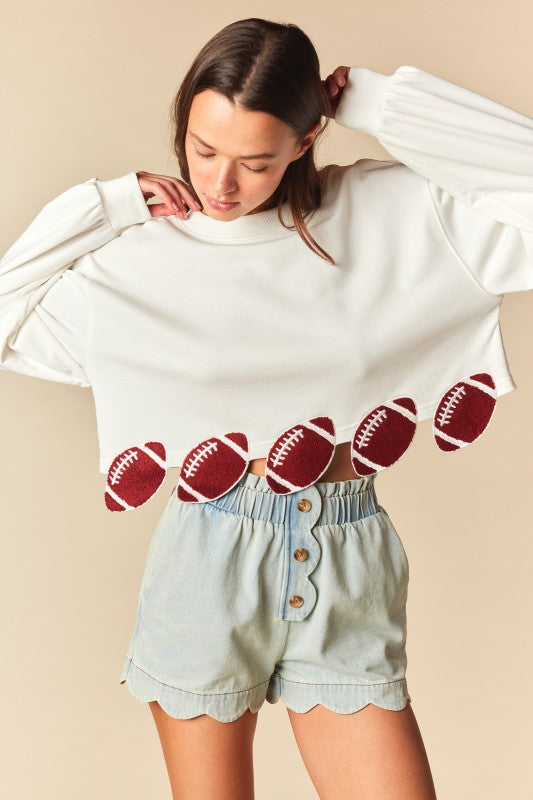 Football Patch Cropped Sweatshirt - Off White
