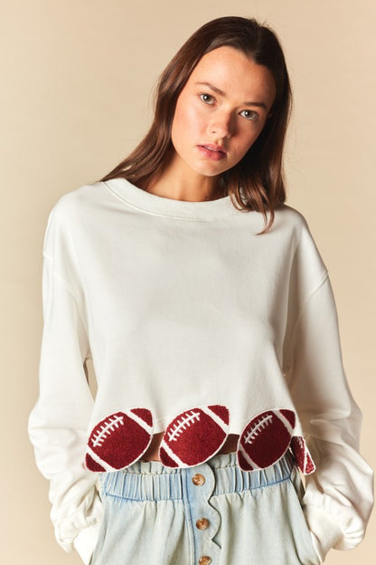 Football Patch Cropped Sweatshirt - Off White