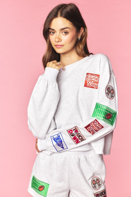 Game Day Patch Sweatshirt & Shorts Set Heather Grey