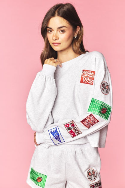Game Day Patch Sweatshirt & Shorts Set Heather Grey
