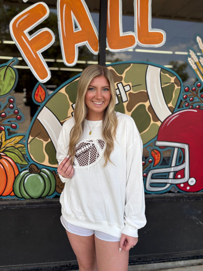 Touchdown Football Gingham Lace Patch Ribbed Sweatshirt